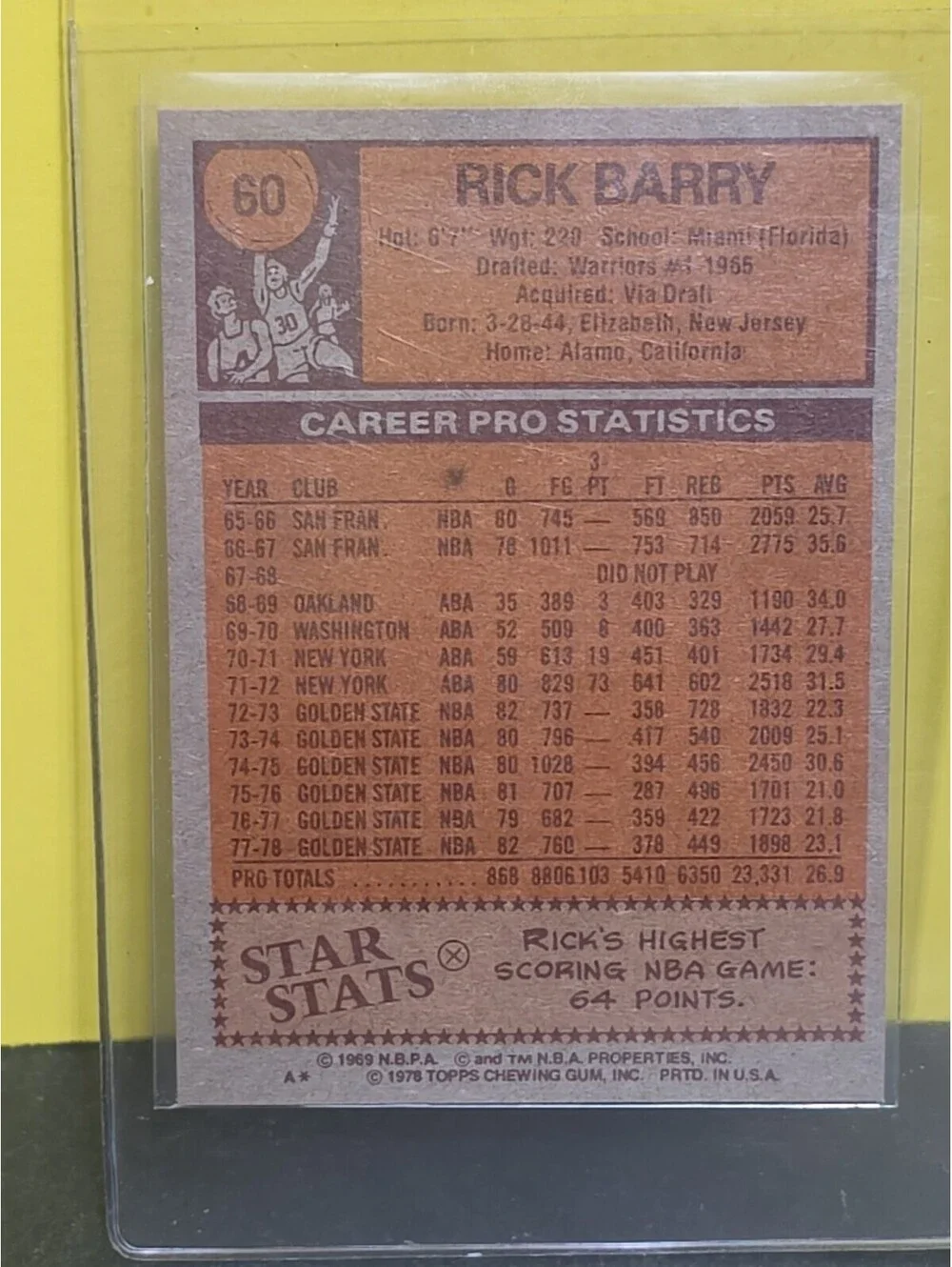 1978 TOPPS BASKETBALL #60 RICK BARRY!! NM-MT OR BETTER!!